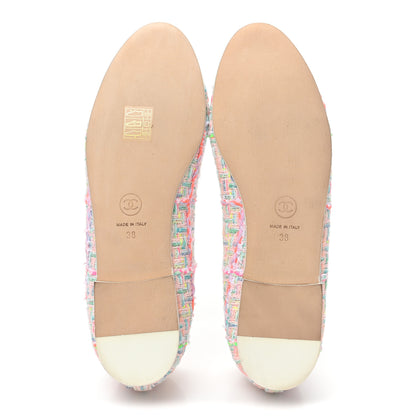 Chanel Tweed Patent Cap Toe Ballerina Flats 38 Pink White 5 of 10