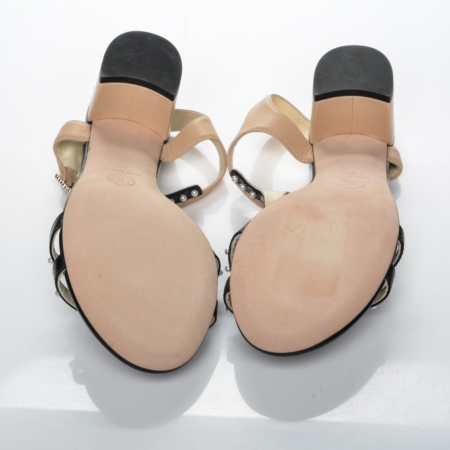 Lambskin Pearl Sandals 37 Beige Black