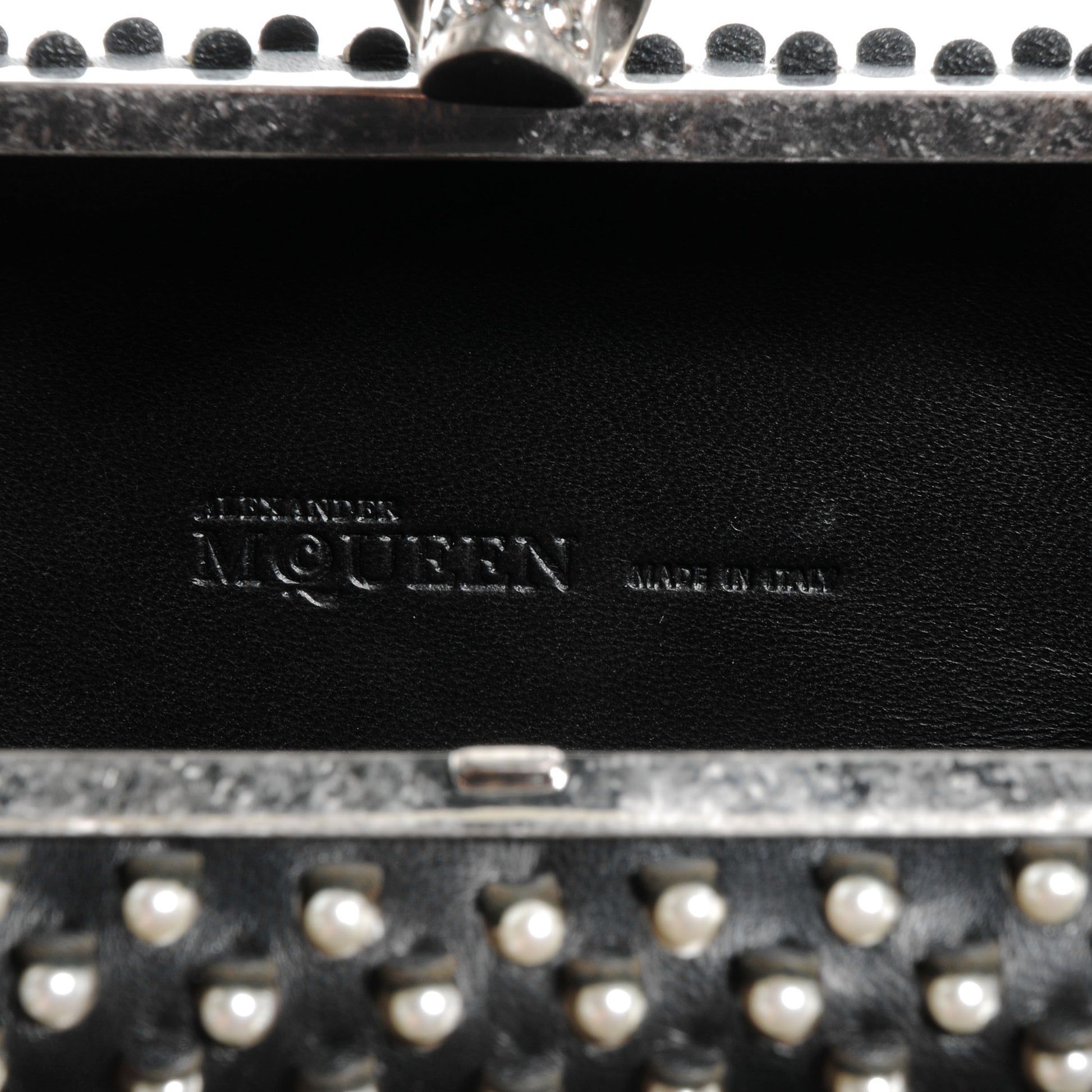 Alexander McQueen Pearl Embellished Calfskin Skull Box Clutch Black 7 of 8