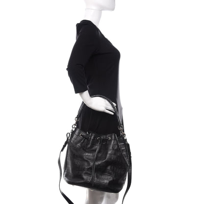 Saint Laurent Calfskin Crocodile Embossed Large Emmanuelle Bucket Bag Black 2 of 12