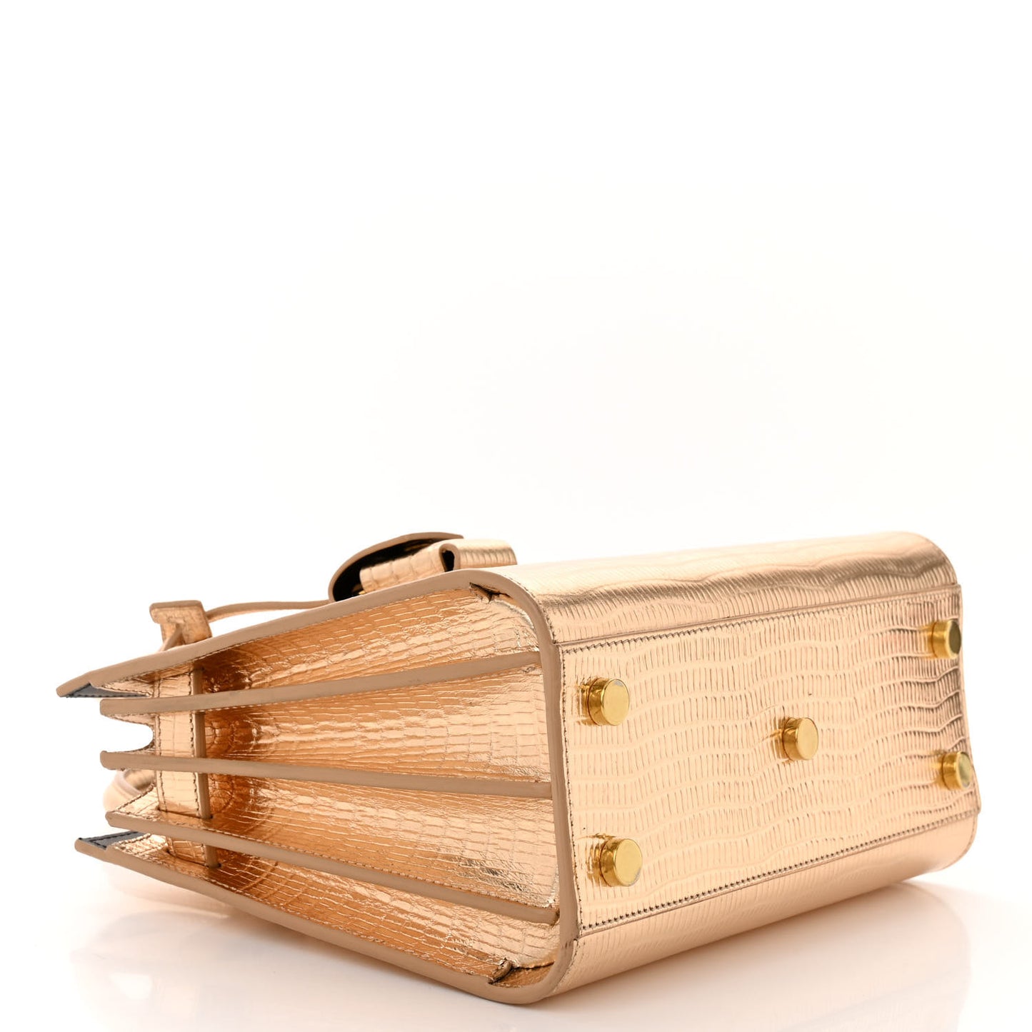 Metallic Calfskin Lizard Embossed Nano Sac De Jour Gold