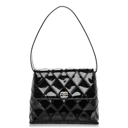 Chanel Patent Stitched Shoulder Flap Bag Black 1 of 12