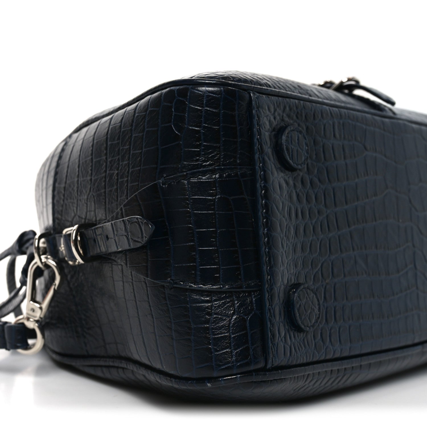 Jimmy Choo Calfskin Crocodile Embossed Small Varenne Bowling Bag Navy 8 of 9