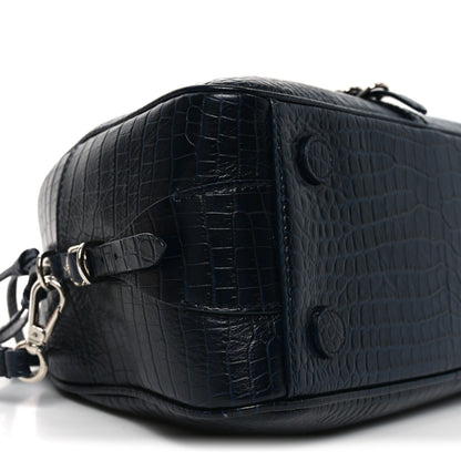 Jimmy Choo Calfskin Crocodile Embossed Small Varenne Bowling Bag Navy 8 of 9