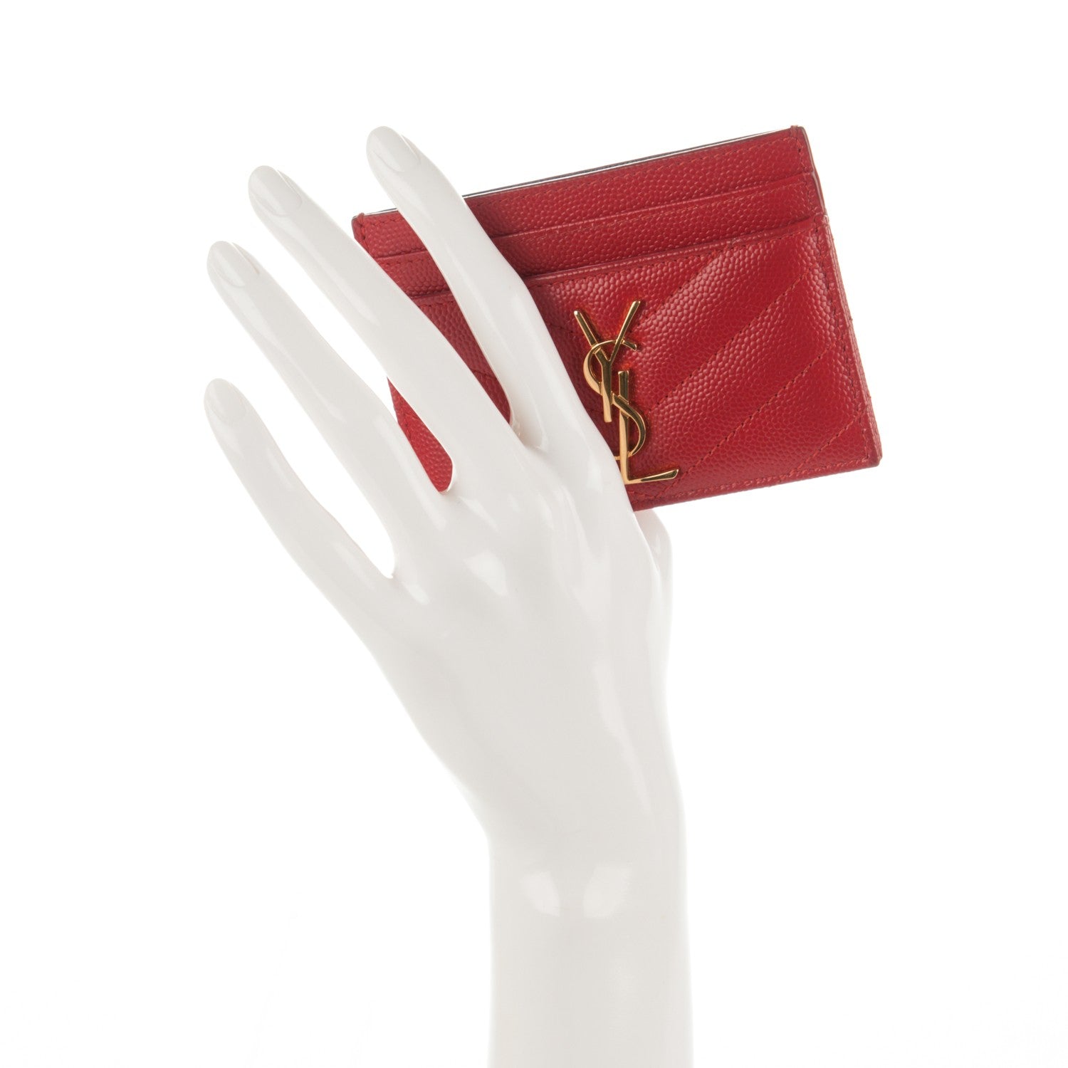 Saint Laurent Grain De Poudre Matelasse Chevron Card Case New Red 2 of 6