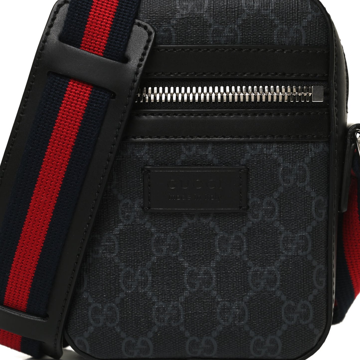 GG Supreme Monogram Appia Calfskin Web Small Camera Messenger Bag Black Grey
