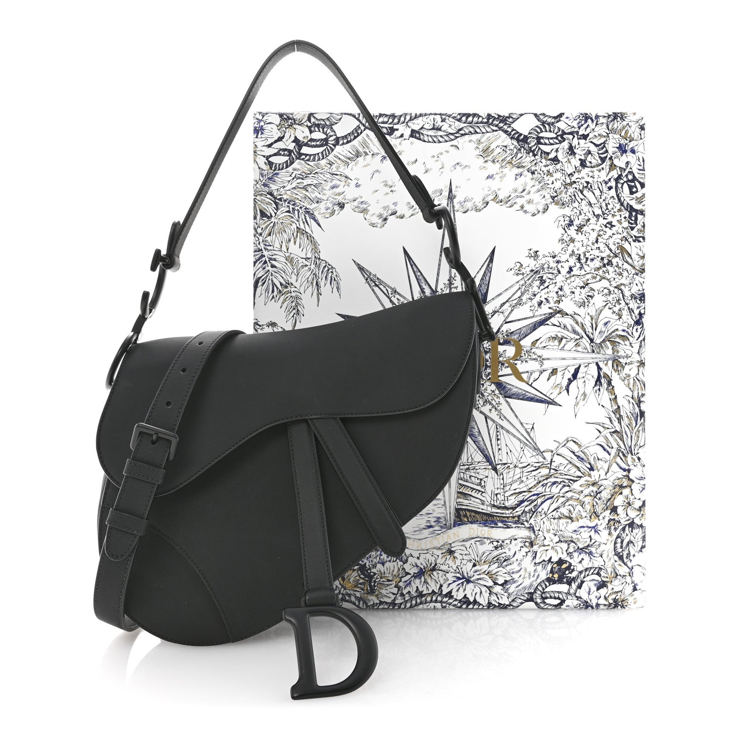 Ultra Matte Calfskin Saddle Bag With Strap Black