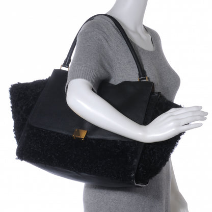 Celine Calfskin and Curly Lamb Small Trapeze Black 2 of 8