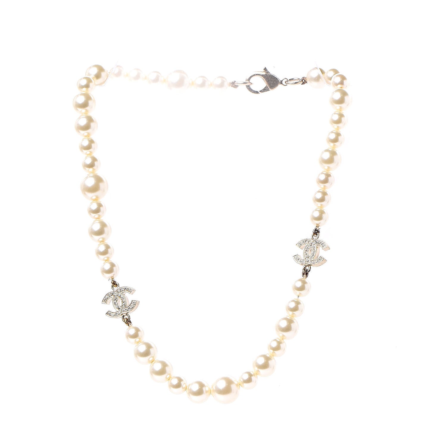 Crystal Pearl CC Short Necklace Gold