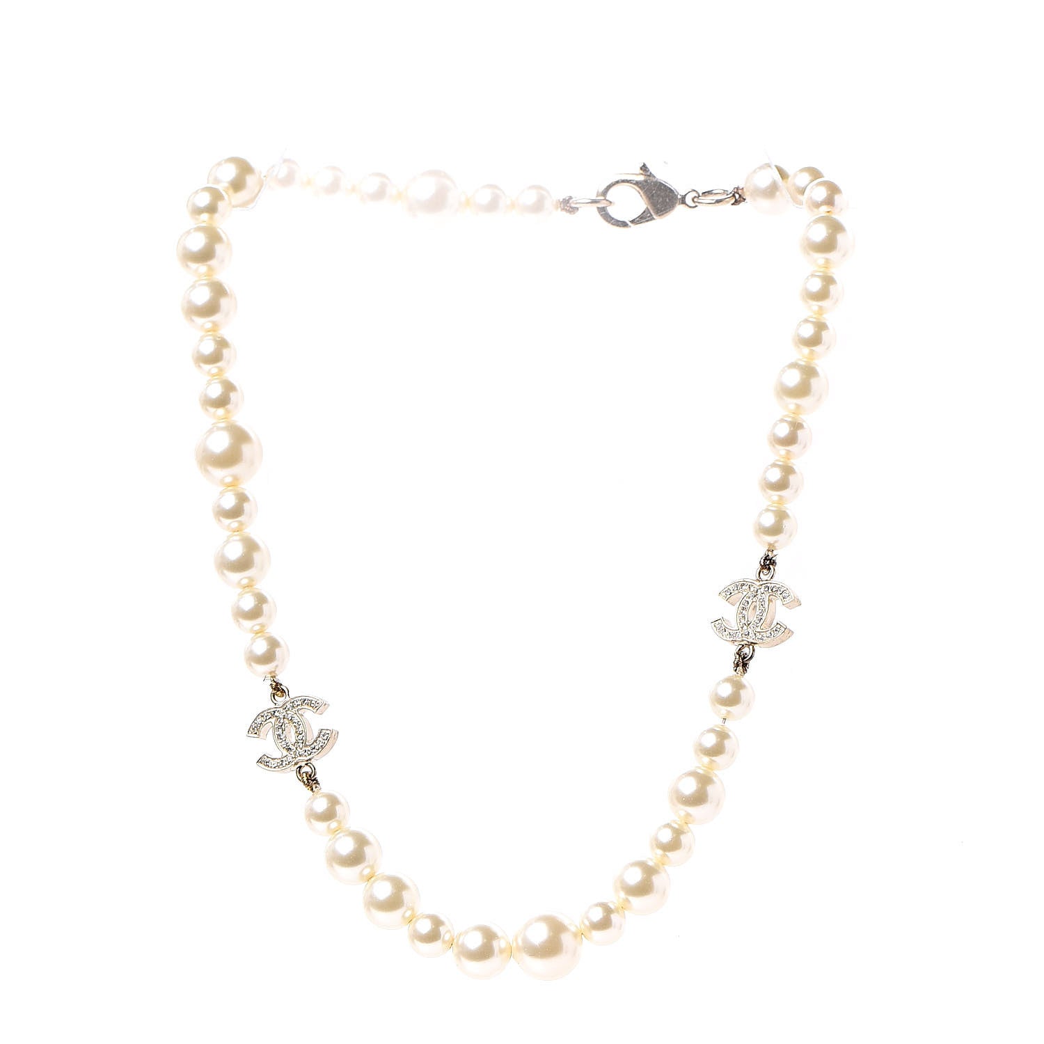 Chanel Crystal Pearl CC Short Necklace Gold 3 of 5