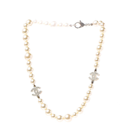 Chanel Crystal Pearl CC Short Necklace Gold 3 of 5