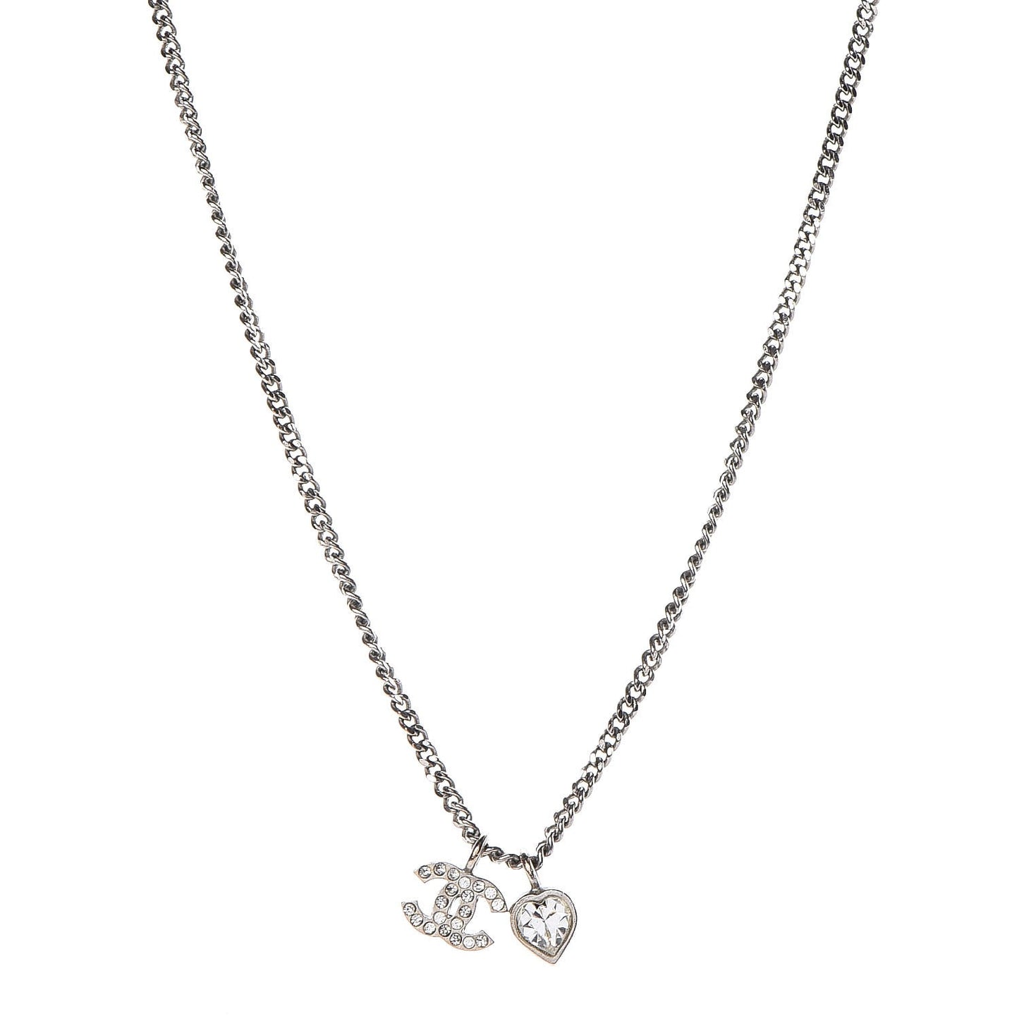 Crystal Mini Heart CC Necklace Silver