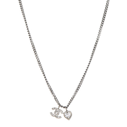 Chanel Crystal Mini Heart CC Necklace Silver 1 of 8
