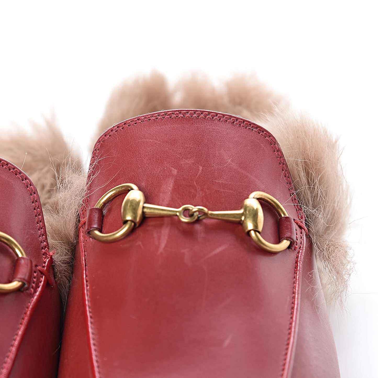 Betis Glamour Calfskin Fur Womens Princetown Slippers 35.5 Hibiscus Red Naturale