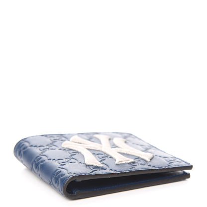 Gucci X MLB Guccissima Signature NY Yankees Embroidered Bi-Fold Wallet Royale Ivory 4 of 8