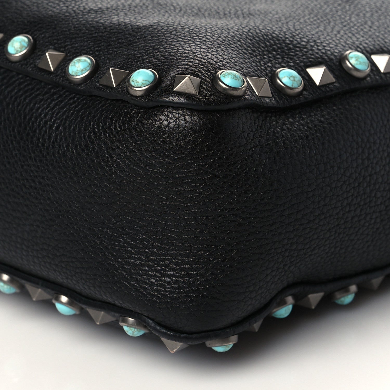 Valentino Garavani Pebbled Calfskin Tribal Small Guitar Strap Rockstud Rolling Flip-Lock Messenger Bag Black 9 of 10