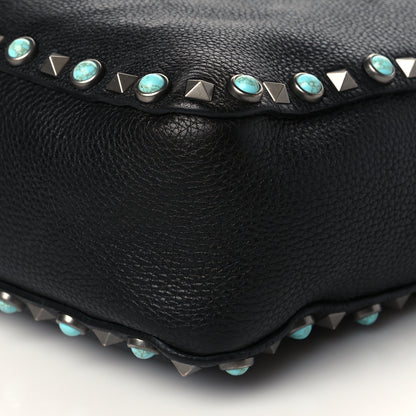 Valentino Garavani Pebbled Calfskin Tribal Small Guitar Strap Rockstud Rolling Flip-Lock Messenger Bag Black 9 of 10