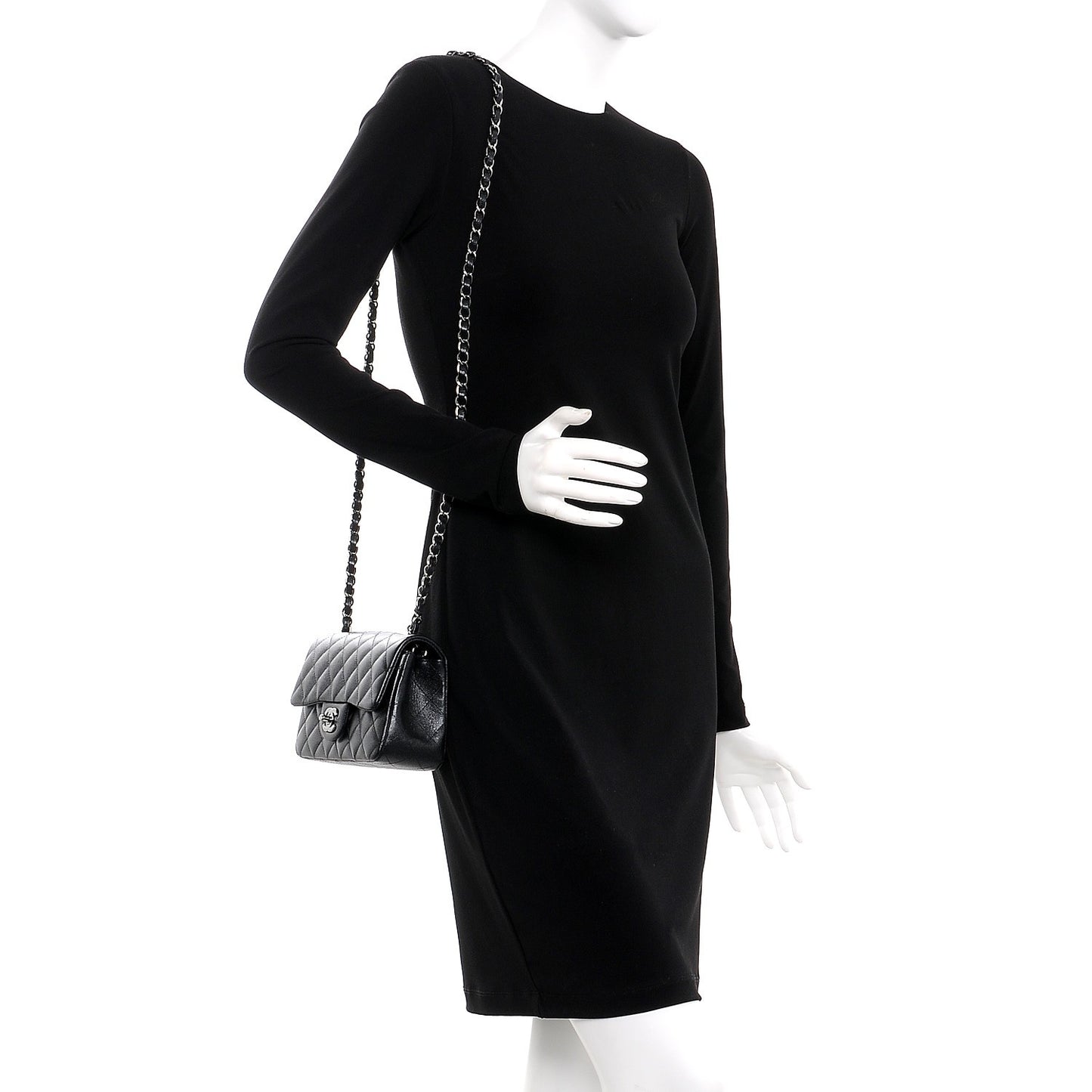 Iridescent Caviar Quilted Mini Rectangular Flap Black