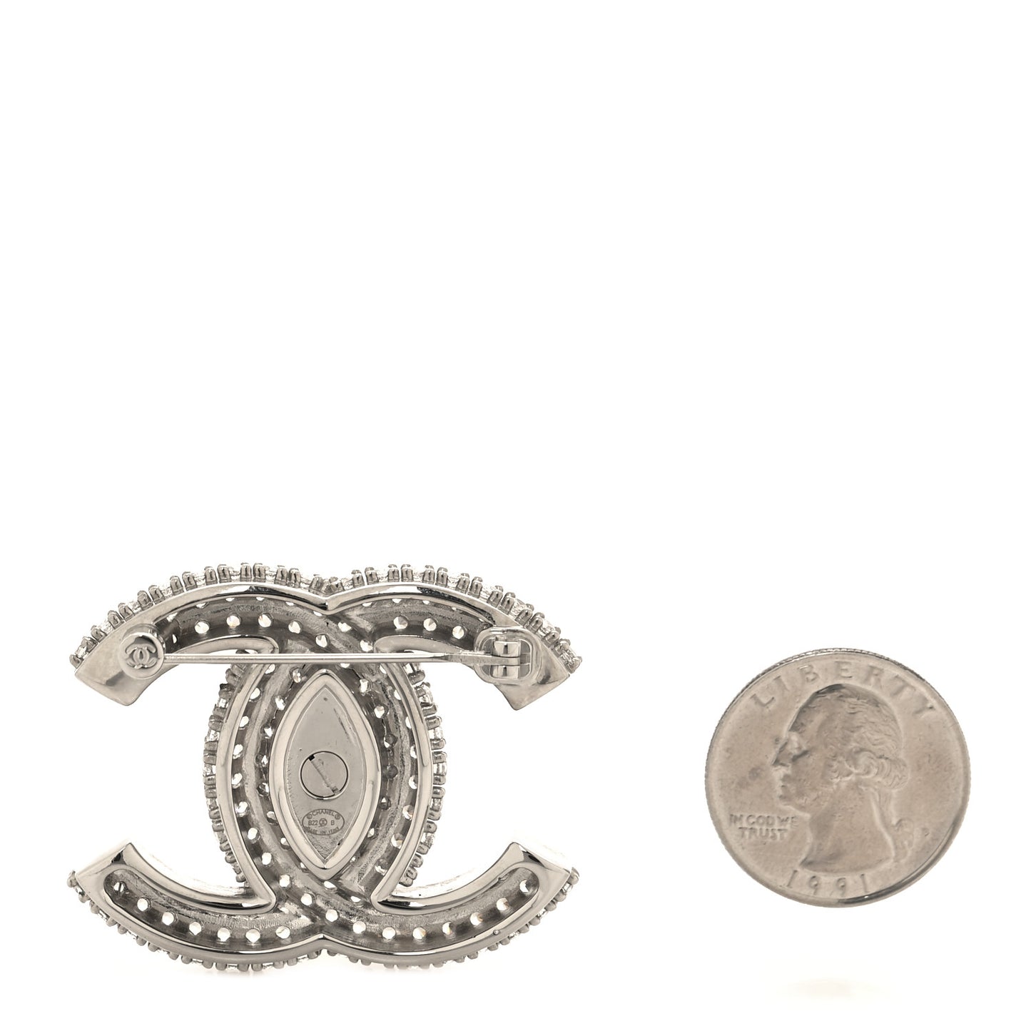 Crystal CC Turnlock Brooch Silver