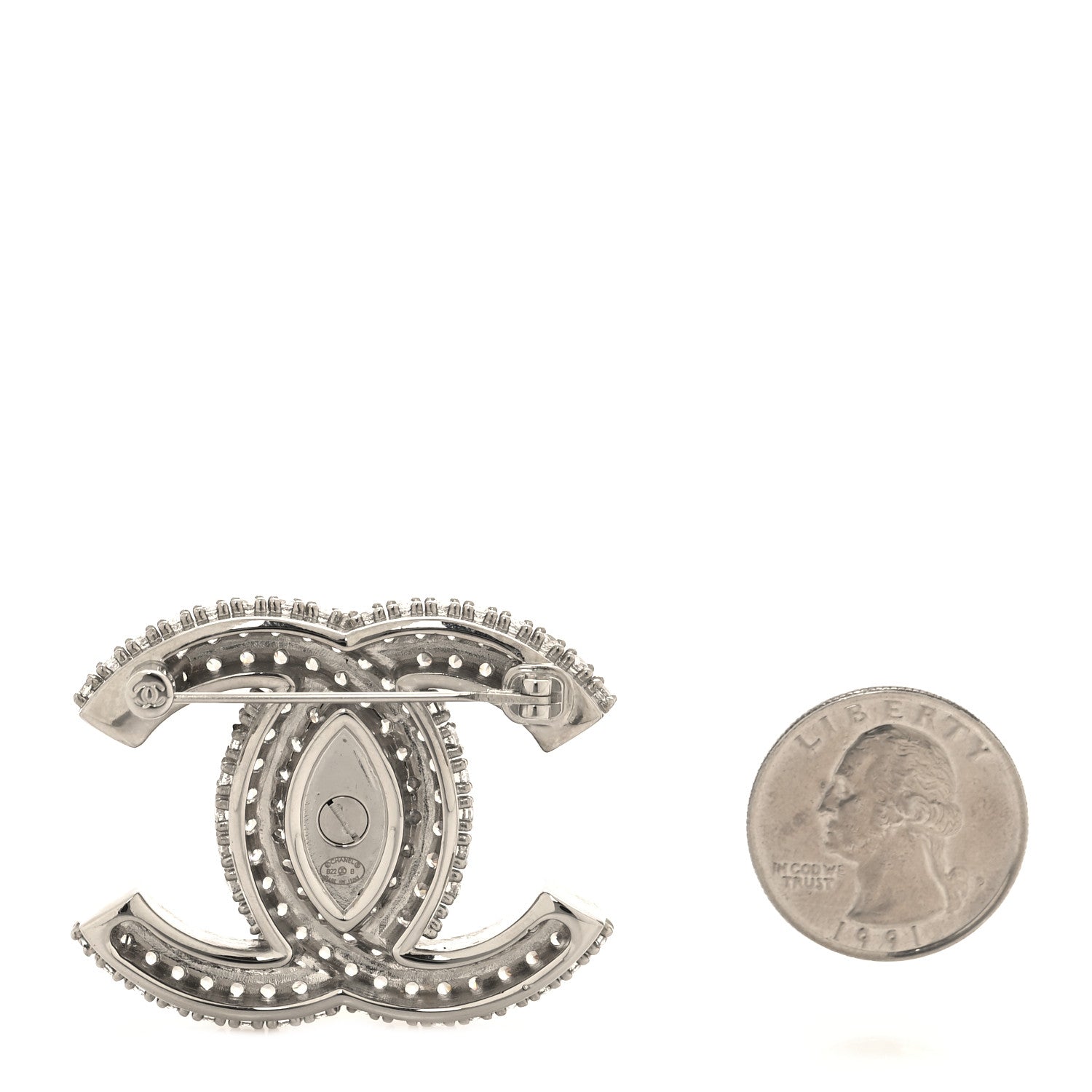 Chanel Crystal CC Turnlock Brooch Silver 2 of 3