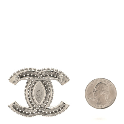Chanel Crystal CC Turnlock Brooch Silver 2 of 3