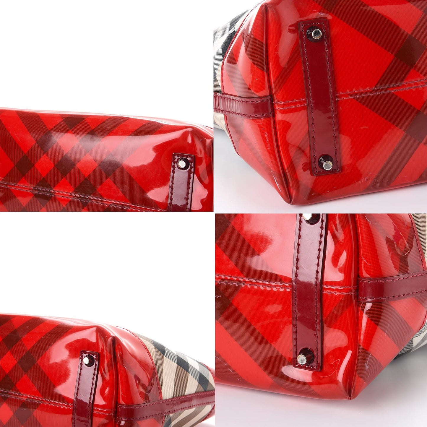 Supernova Check Patent Trim Shopper Tote Bag Red