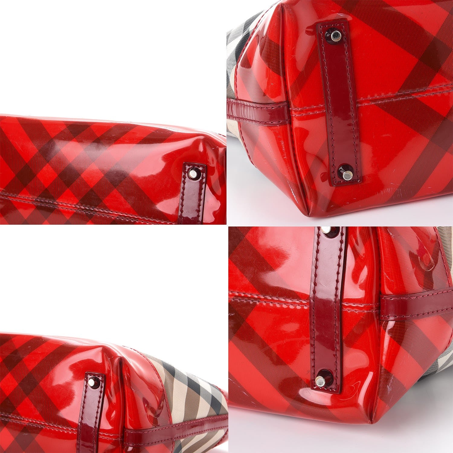 Burberry Supernova Check Patent Trim Shopper Tote Bag Red 12 of 12