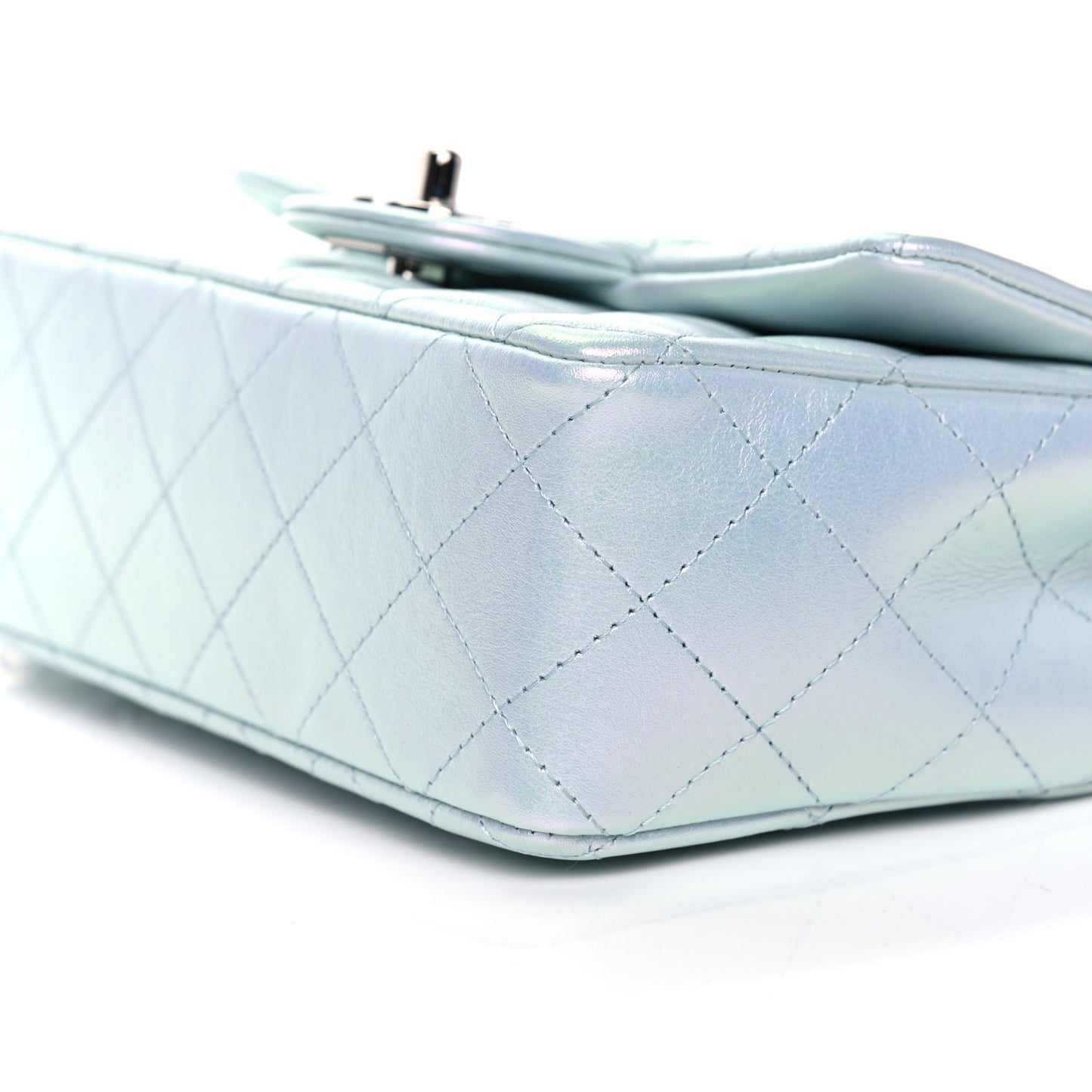 Iridescent Calfskin Quilted Mini Rectangular Flap Light Blue