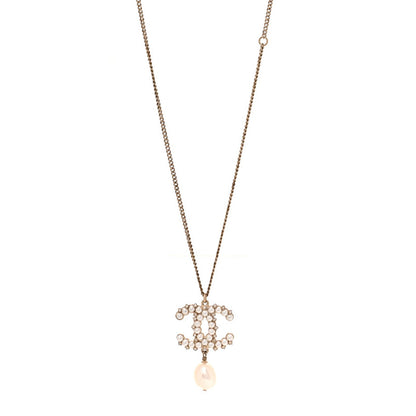 Chanel Crystal Pearl CC Drop Necklace Gold 1 of 5