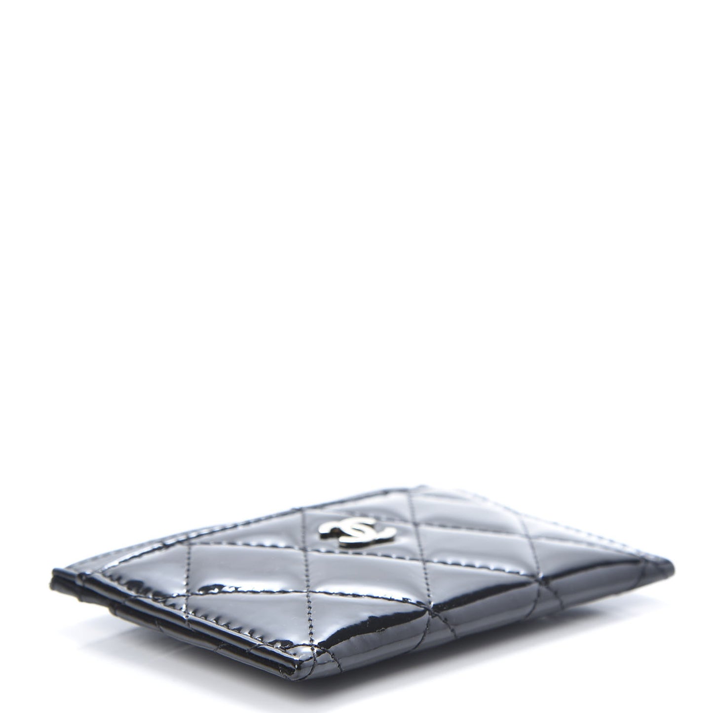 Patent Calfskin Quilted Card Holder Black