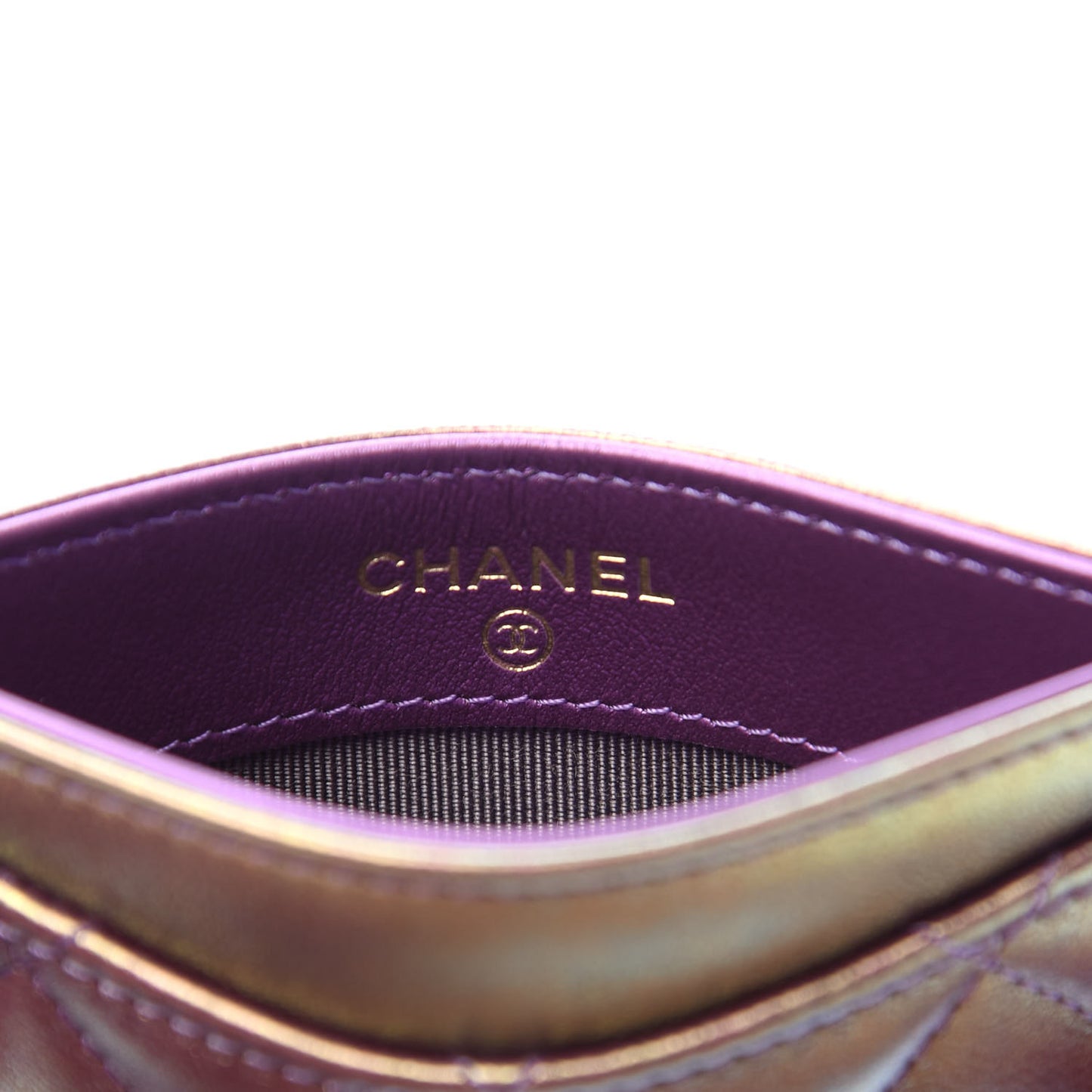 Iridescent Lambskin Quilted Card Holder Purple