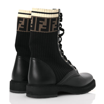 Fendi Calfskin Stretch Fabric Rockoko Biker Boots 37 Tobacco Black Marino 4 of 12