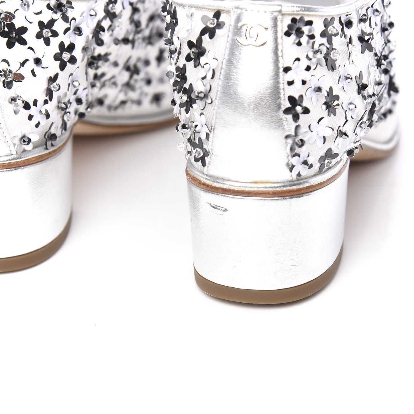 Mesh Sequin Flower Lace Up Loafers 37 Silver