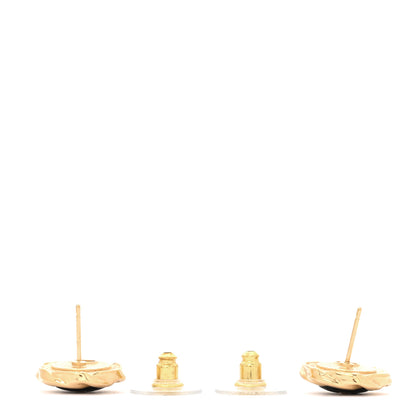 Chanel Resin CC Round Earrings Gold Black 3 of 5