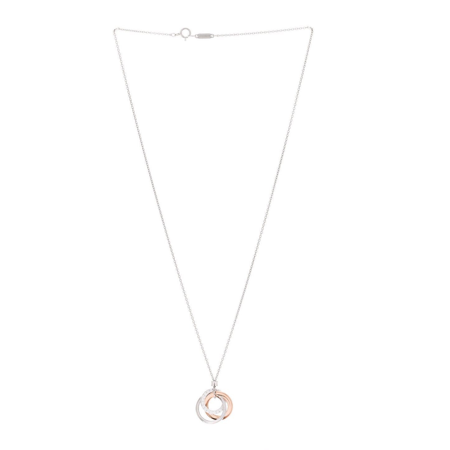 18K White Rose Gold Diamond 1837 Triple Interlocking Circles Pendant Necklace
