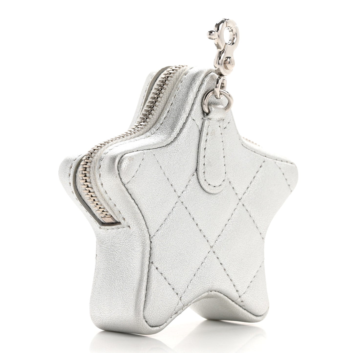 Metallic Lambskin Walk Of Fame Star Clip On Coin Purse Silver