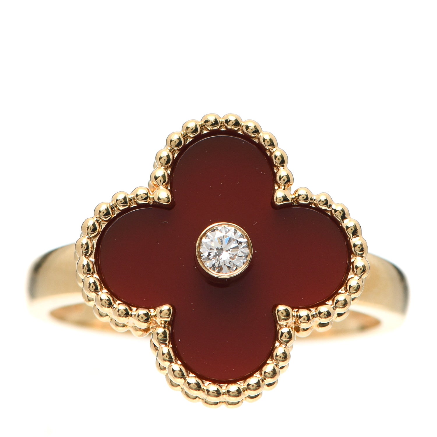 Van Cleef & Arpels 18K Yellow Gold Diamond Carnelian Vintage Alhambra Ring 54 6.75 1 of 6