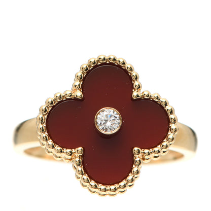 Van Cleef & Arpels 18K Yellow Gold Diamond Carnelian Vintage Alhambra Ring 54 6.75 1 of 6