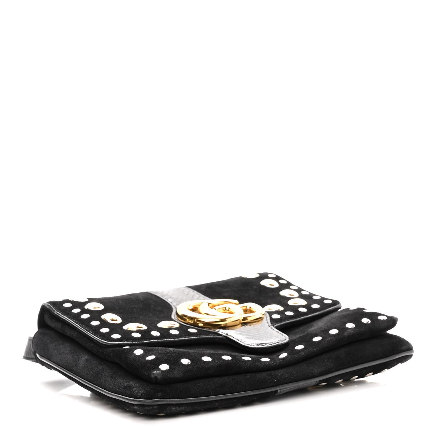 Suede Snakeskin Studded Medium Arli Flap Shoulder Bag Black