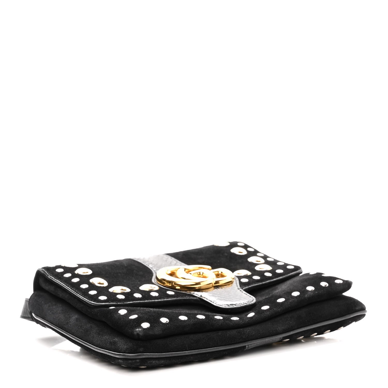 Gucci Suede Snakeskin Studded Medium Arli Flap Shoulder Bag Black 4 of 10