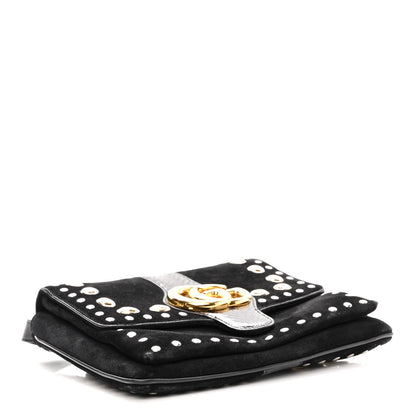 Gucci Suede Snakeskin Studded Medium Arli Flap Shoulder Bag Black 4 of 10