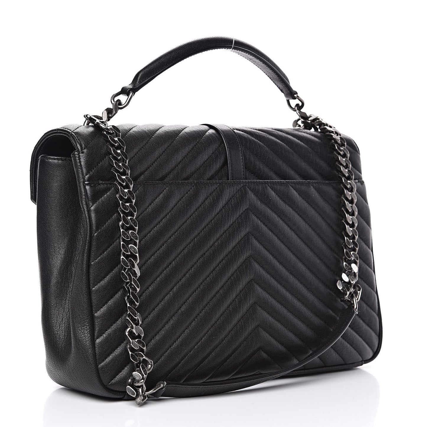 Sheepskin Matelasse Chevron Monogram Large College Satchel Black