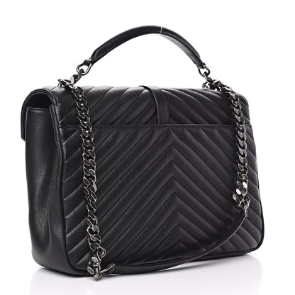 Saint Laurent Sheepskin Matelasse Chevron Monogram Large College Satchel Black 3 of 12