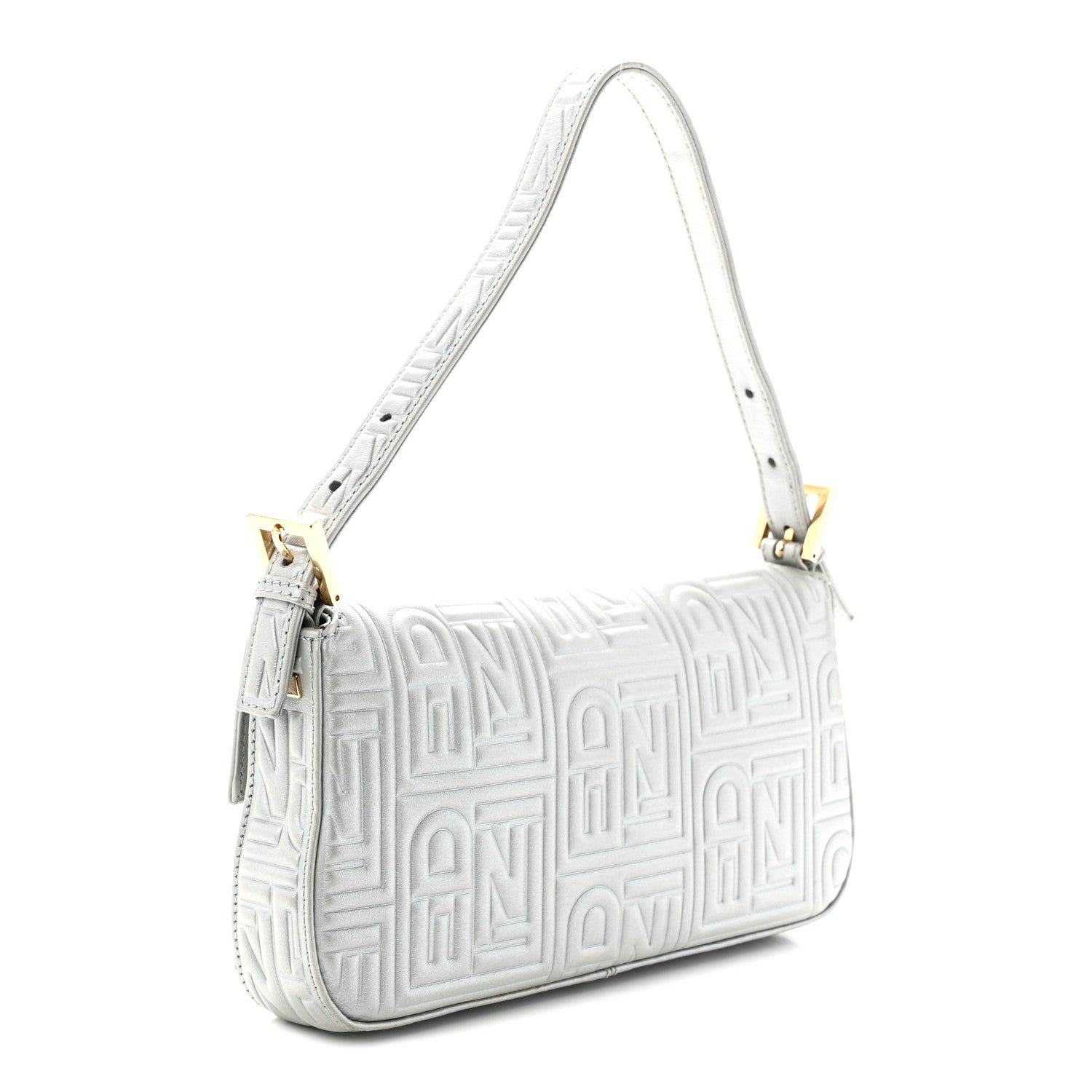 Fendi Nappa Logo Embossed Baguette Silver 3 of 10