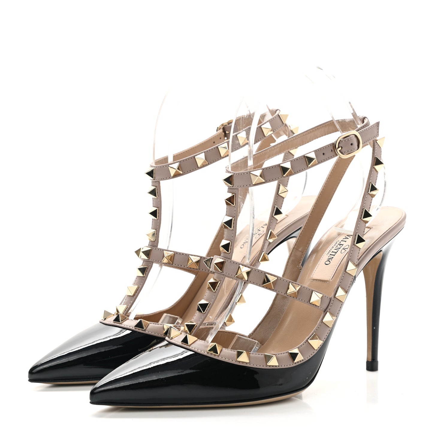 Patent Nappa Rockstud Ankle Strap 100mm Pumps 38 Black Poudre