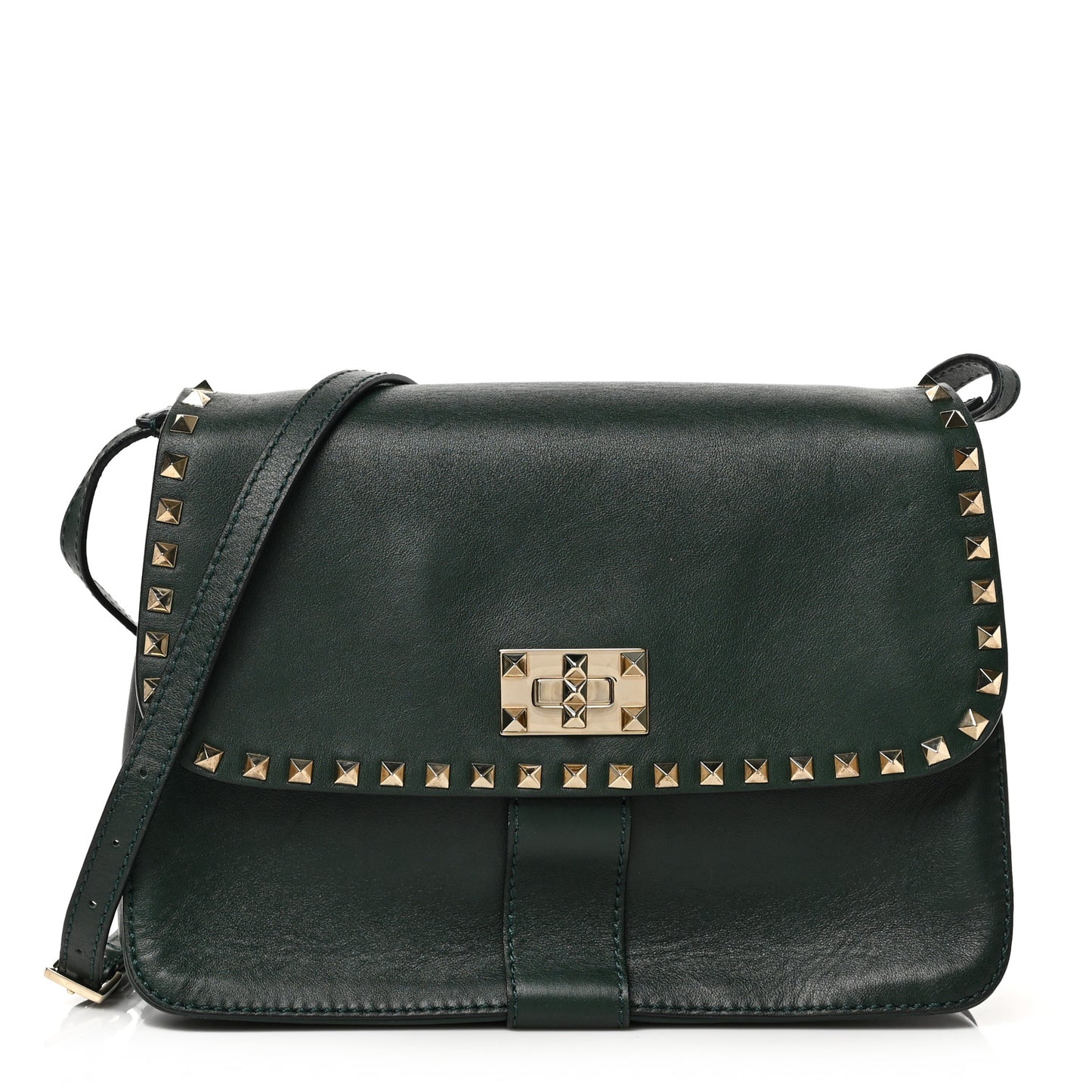 Vitello Rockstud Shoulder Flap Bag Green