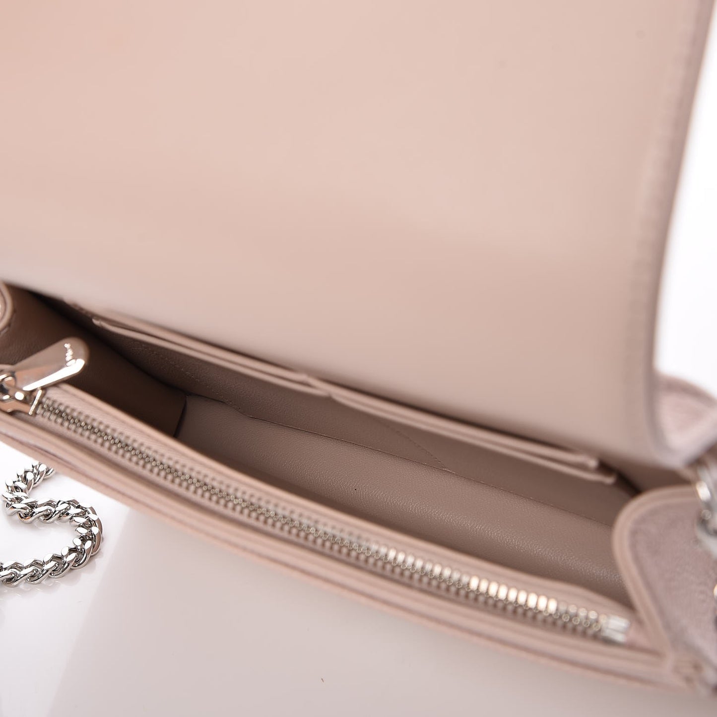 Grained Calfskin Diorama Wallet on Chain Pouch Rose Poudre