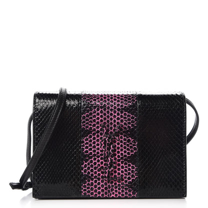 Saint Laurent Snakeskin Two Tone Monogram Toy Kate Strap Wallet Black Fuchsia 1 of 7