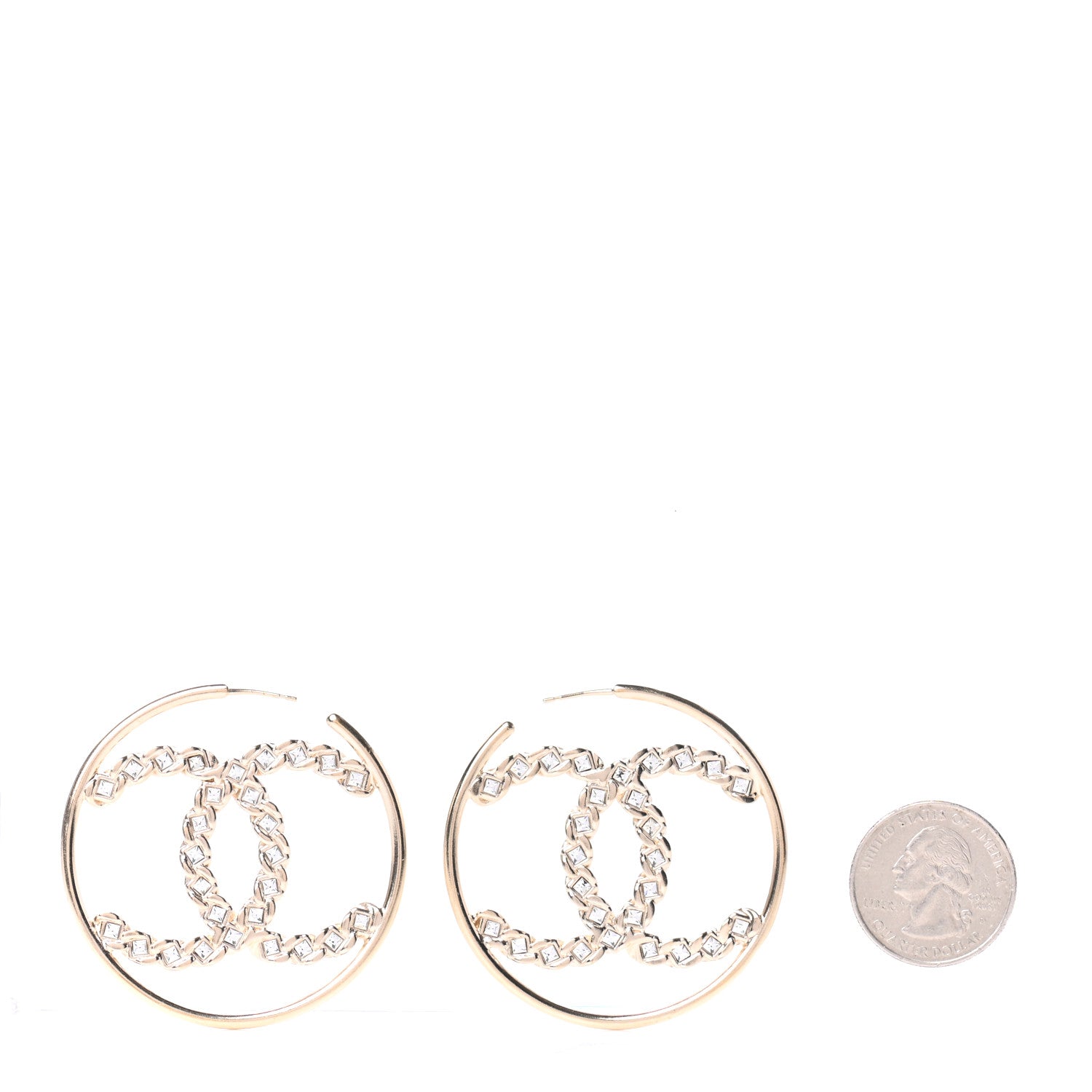 Chanel Crystal High Society CC Hoop Earrings Gold 2 of 5