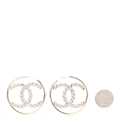 Chanel Crystal High Society CC Hoop Earrings Gold 2 of 5